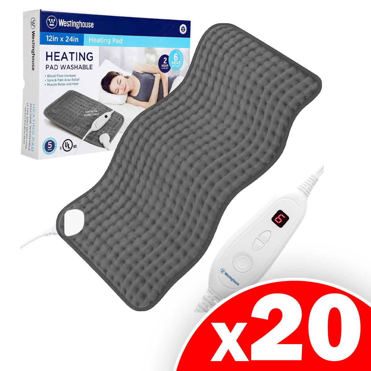 Westinghouse Electric Heating Pad for Back Pain Relief, 20 Pack
