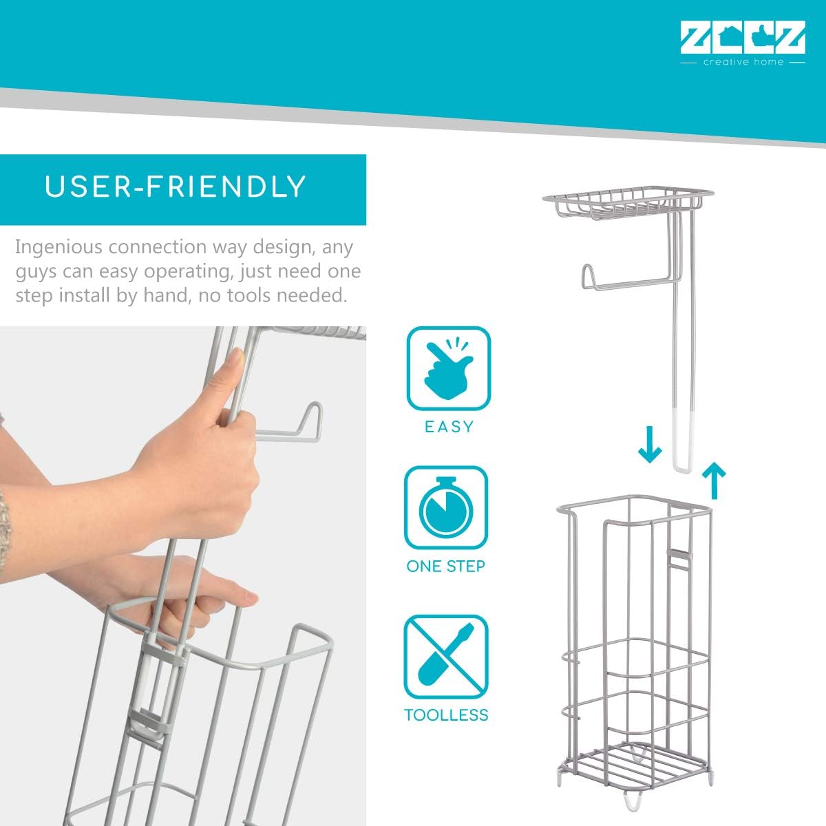 zccz Freestanding Toilet Paper Holder Stand
