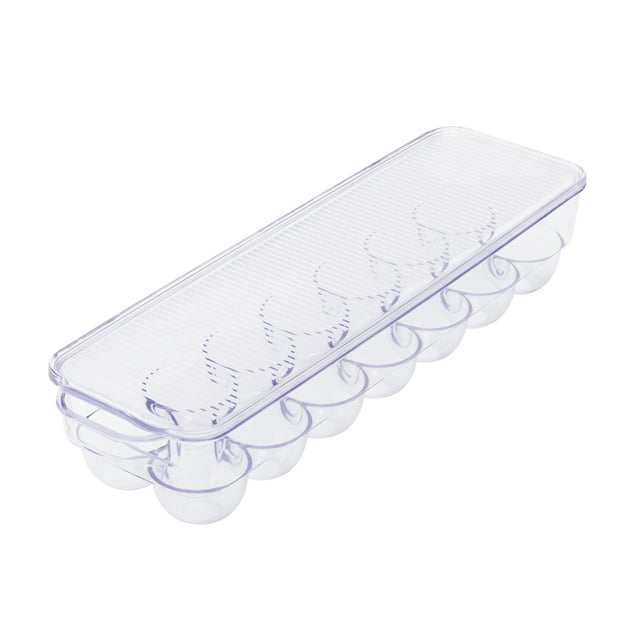 14 Egg Tray Holder, Stackable Refrigerator Egg Holder Bin with Handle and Lid, 14.5" x 4.3"