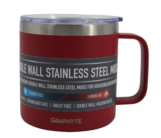 GRAPHYTE Double Wall Vacuum Insulated Stainless Steel Mugs with Handle and Slider Lid, Assorted Colors and Sizes