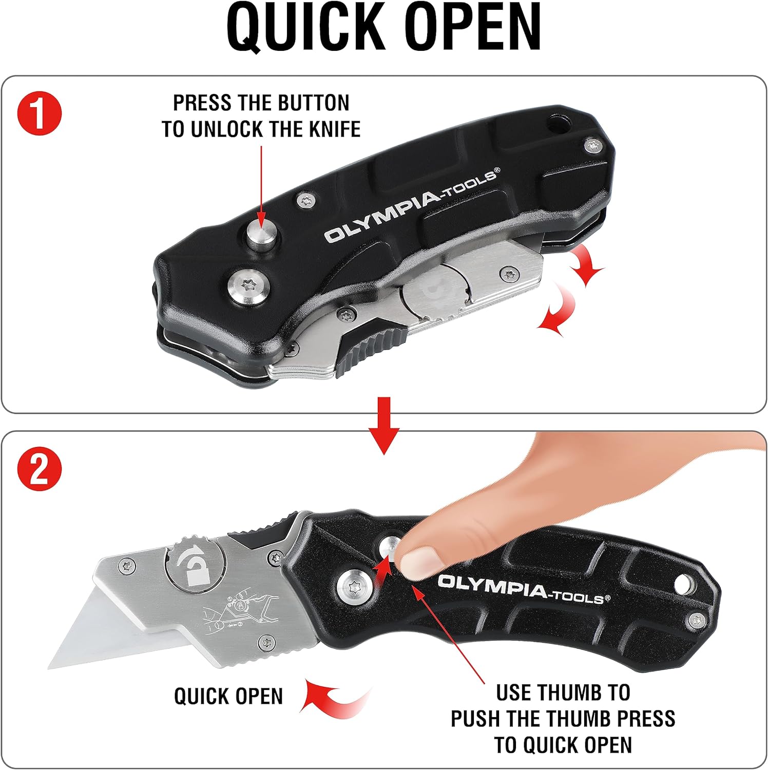 Olympia Tools Turbofold Utility Knife, Black
