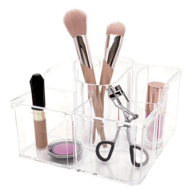 Trio Home Multi-Use Clear Makeup Organizer, 6 Compartments Skincare Cosmetic Storage