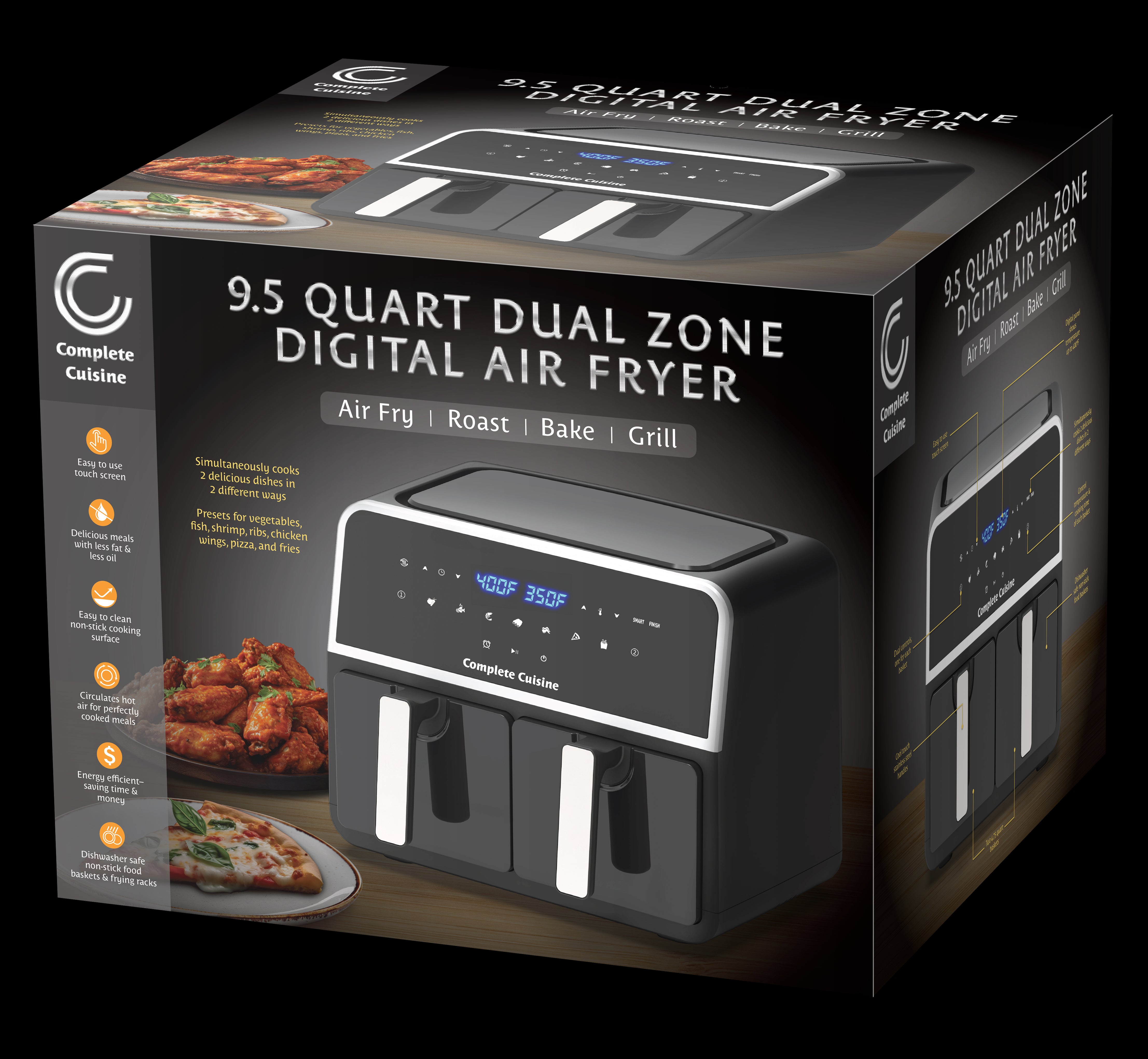 Complete Cuisine 9.5 Quart Dual Zone Digital Air Fryer- Air Fry, Roast, Bake & Grill