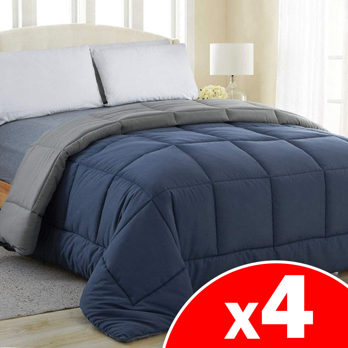 Equinox International Two Way Cotton All-Season Quilted Comforter, 4 Pack