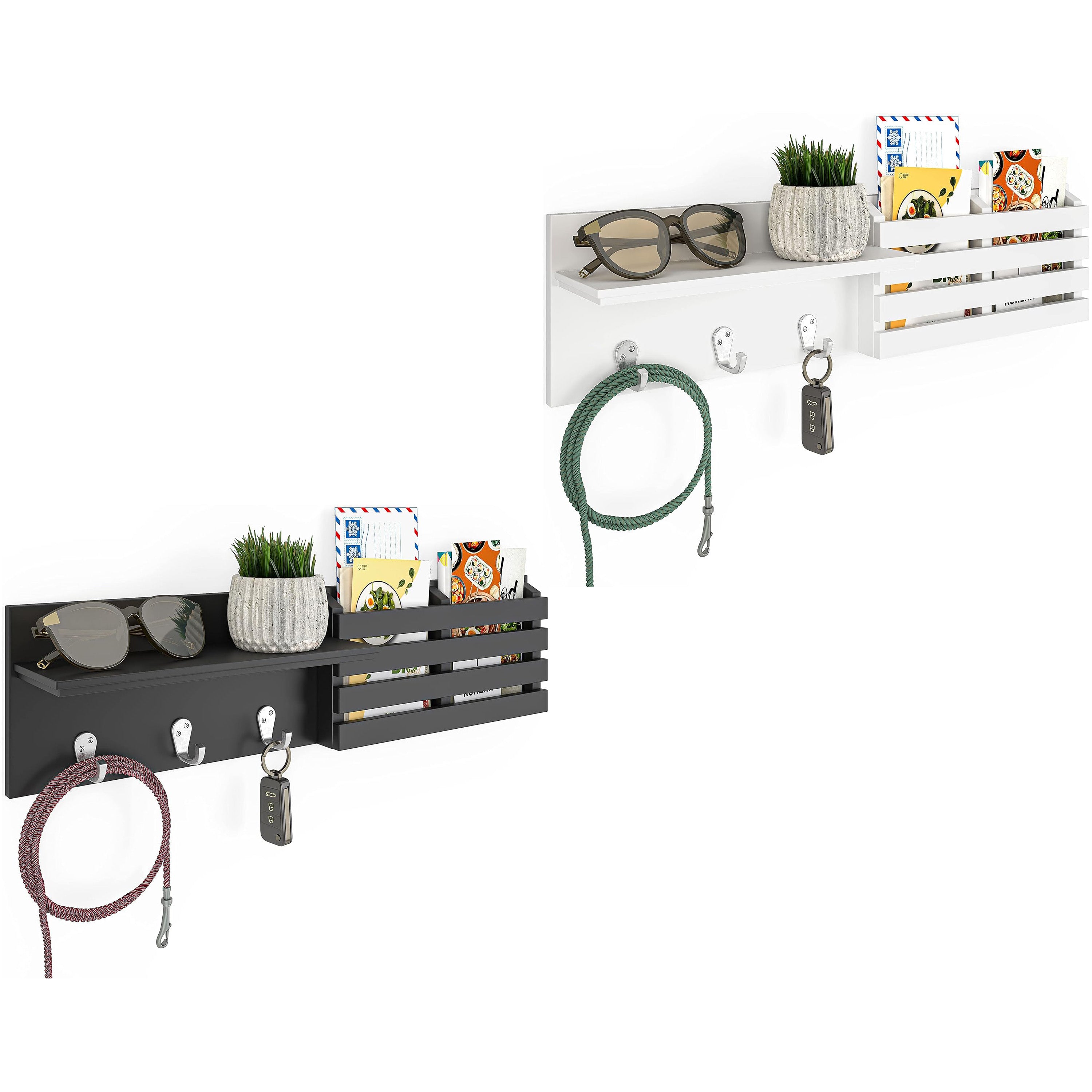 Ballucci Key Holder & Mail Organizer Wall Mount Sorter Rack with 3 Key Hooks for Wall