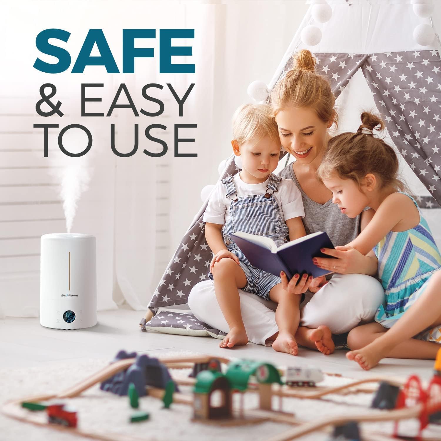 PurSteam Whisper-Quiet 5L Cool Mist Ultrasonic Humidifier for Large Rooms with Oil Diffuser & Auto Shut-Off, Humidifies up to 20 Hours