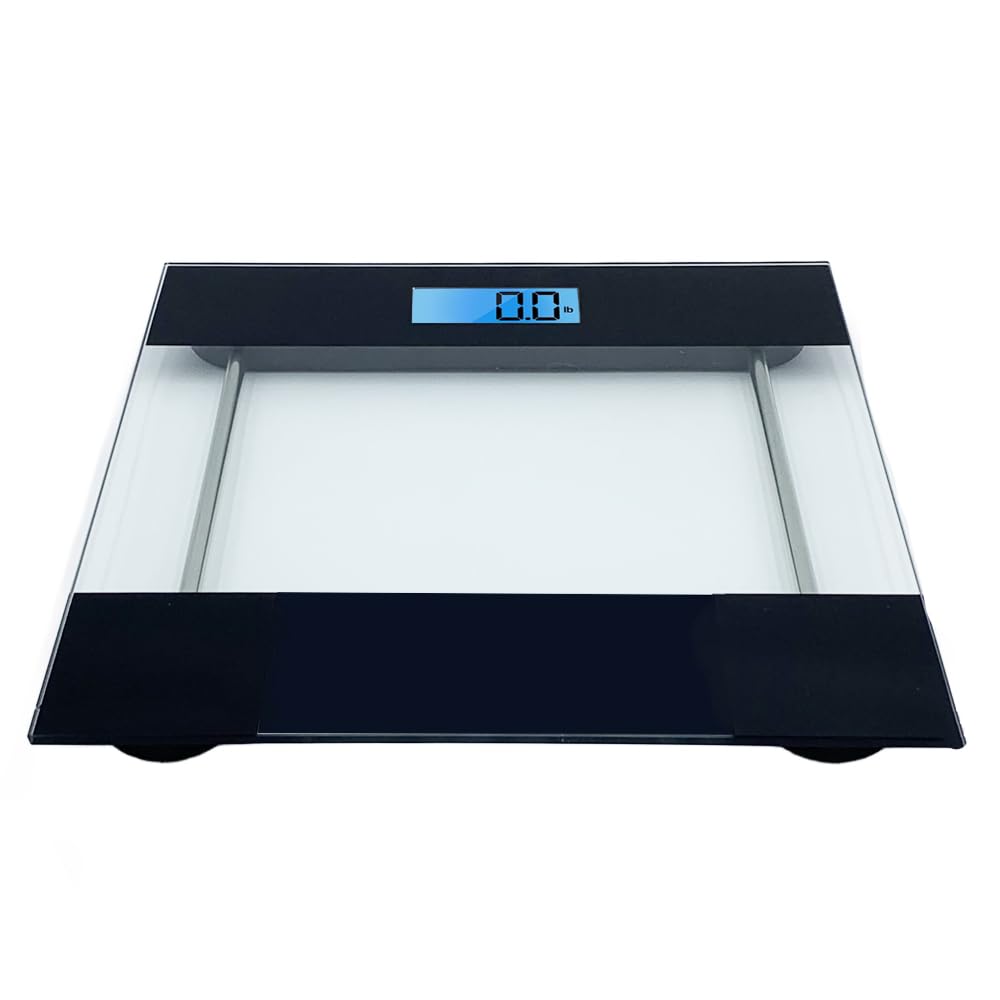 CAMEO Bathroom Body Scale with a Large LCD Backlight Display and Tempered Glass, Batteries Included, 400lbs (Black)