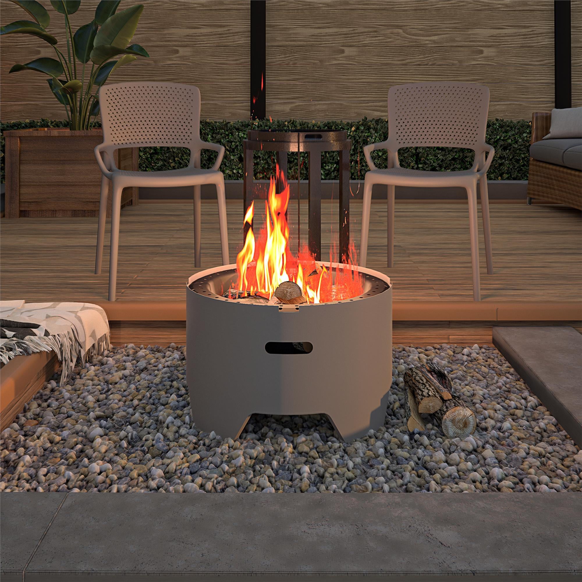 COSCO Outdoor 23" Round Wood Burning Fire Pit with Rain Cover and Accessories, Steel, Gray