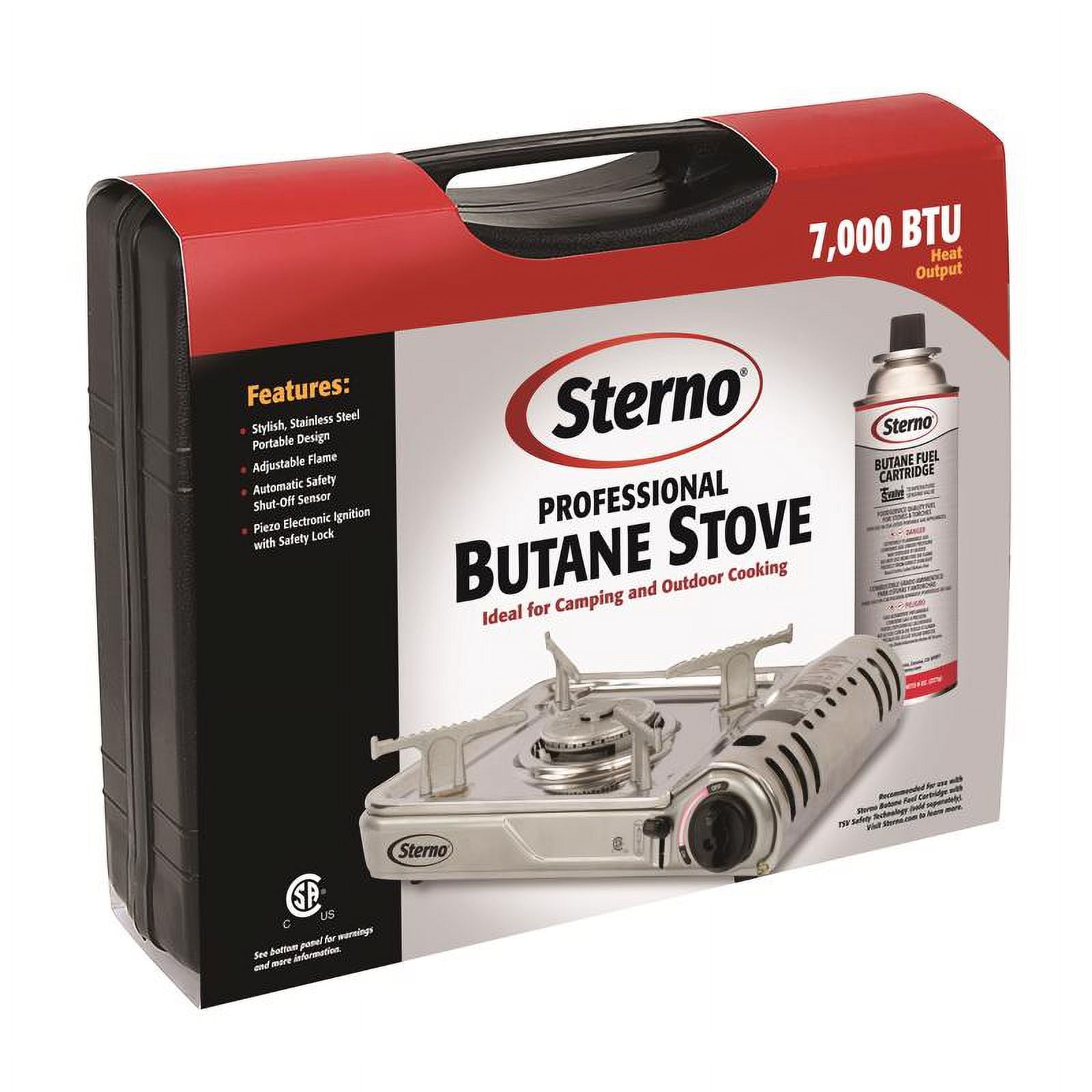Sterno Portable Butane Stove, Single Burner, Stainless Steel, Includes Travel Case, 7,000 BTU
