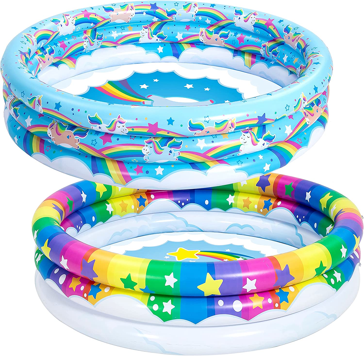 2 Pack 45'' Unicorn Rainbow & Rainbow Inflatable Kiddie Pool Set