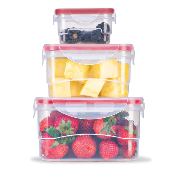 10-Piece Square Locktops Container Set: 120ml, 400ml, 740ml, 1290ml, 2060ml, Red, 12 Pack