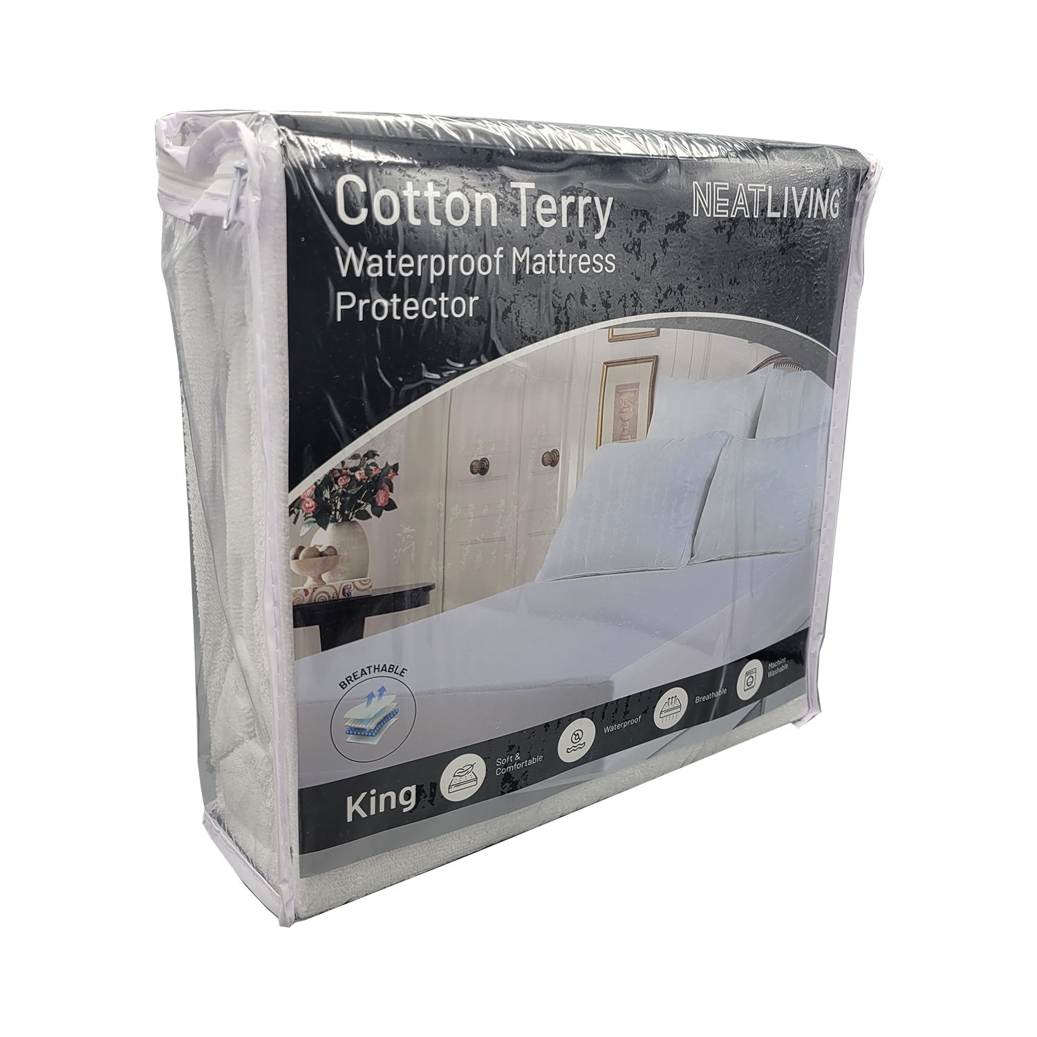 Neat-Living Cotton Terry Waterproof Mattress Protector, Assorted Sizes