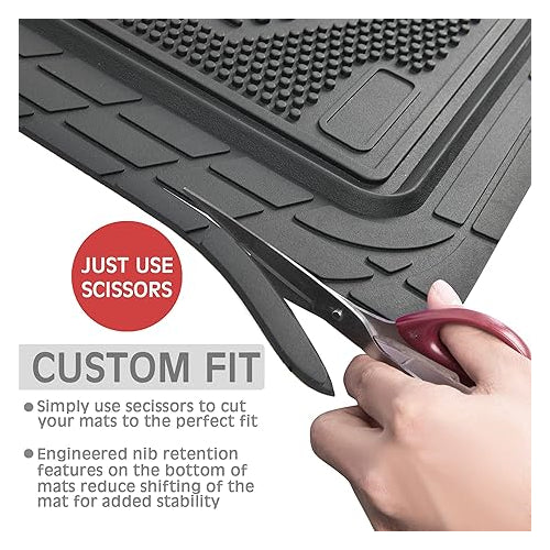 4-Piece Premium Rubber Floor Mat for Cars, SUVs and Trucks, All Weather Protection, Universal Trim to Fit, 4 Pack