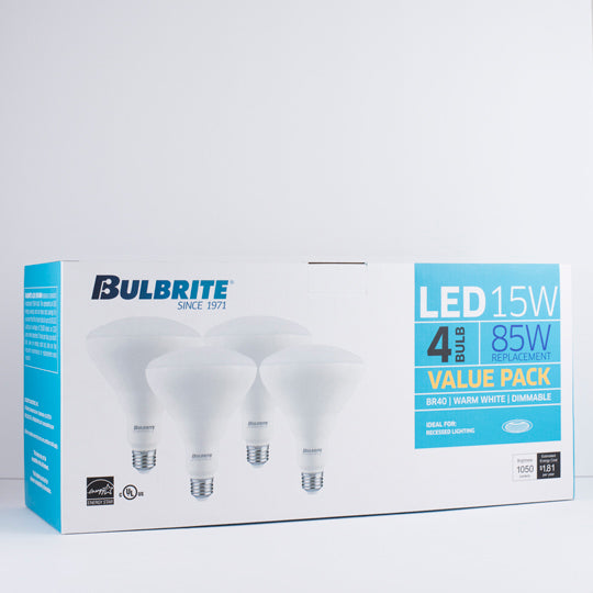 Bulbrite LED Reflector Flood Retrofit 15 watt - 120 volt - BR40 - Medium Screw (E26) Base - 2,700K - Warm White - Dimmable, 12 Packs of 4