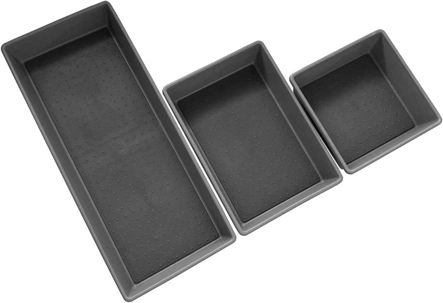 Edge Organization Bins 3 Pack Multi Use Storage for Kitchen Drawers, Office and Bathroom Non-Slip Durable Rubber Lining, Charcoal - Large