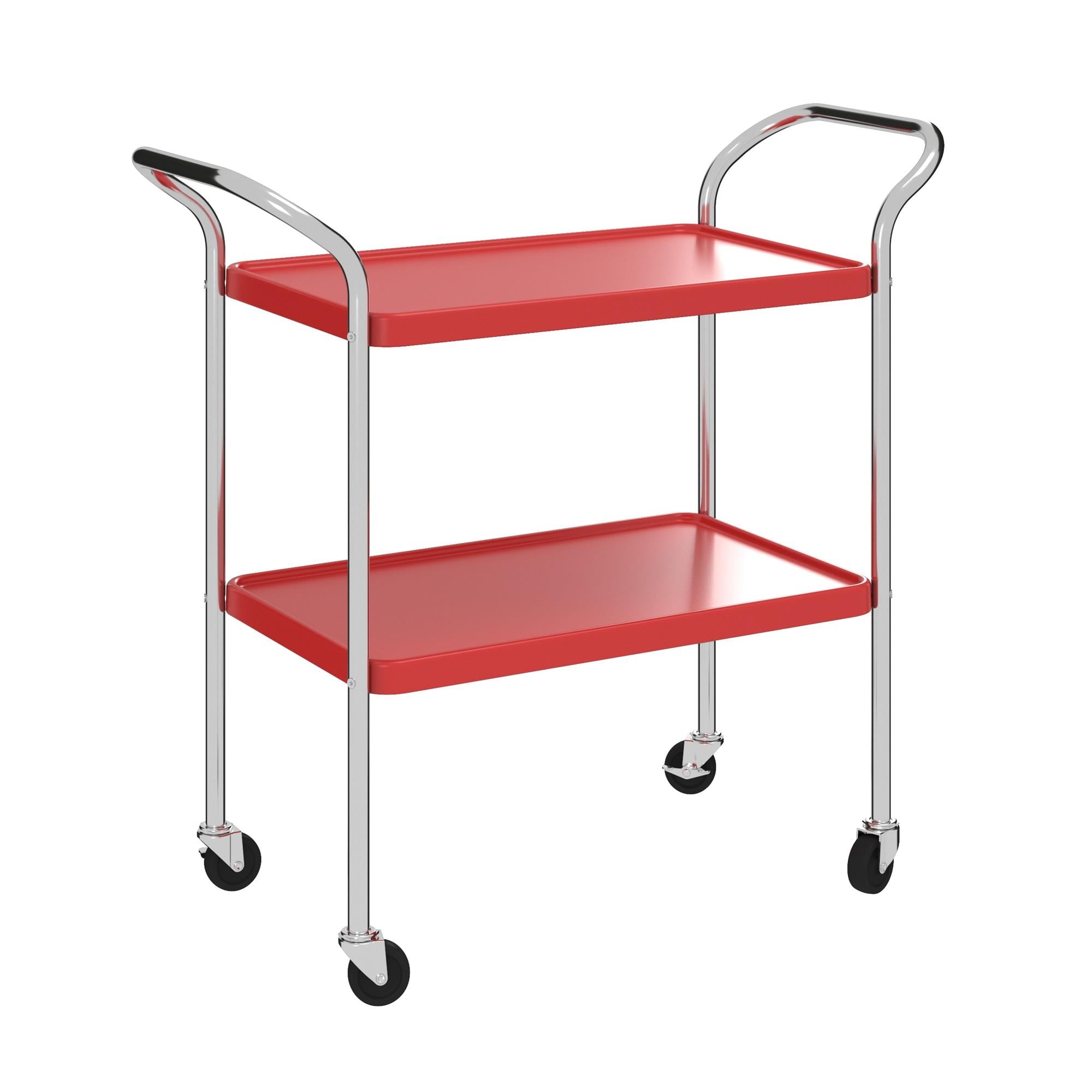 COSCO Stylaire 2 Tier Serving Cart, Red & Silver