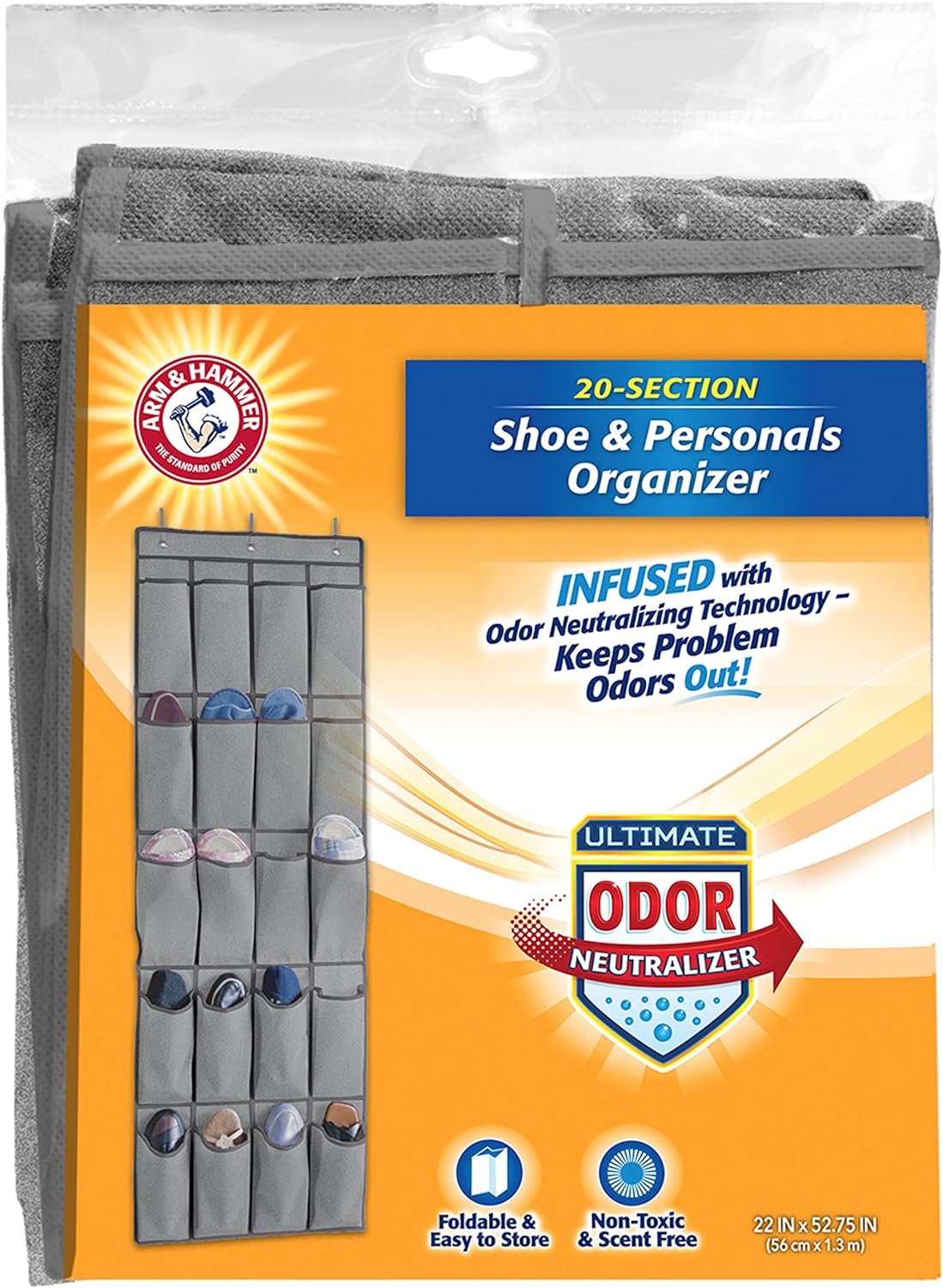 Arm & Hammer Odor Neutralizing 20 Pocket Soft Shoe Organizer - Fits 10 Pairs of Shoes, Accessories