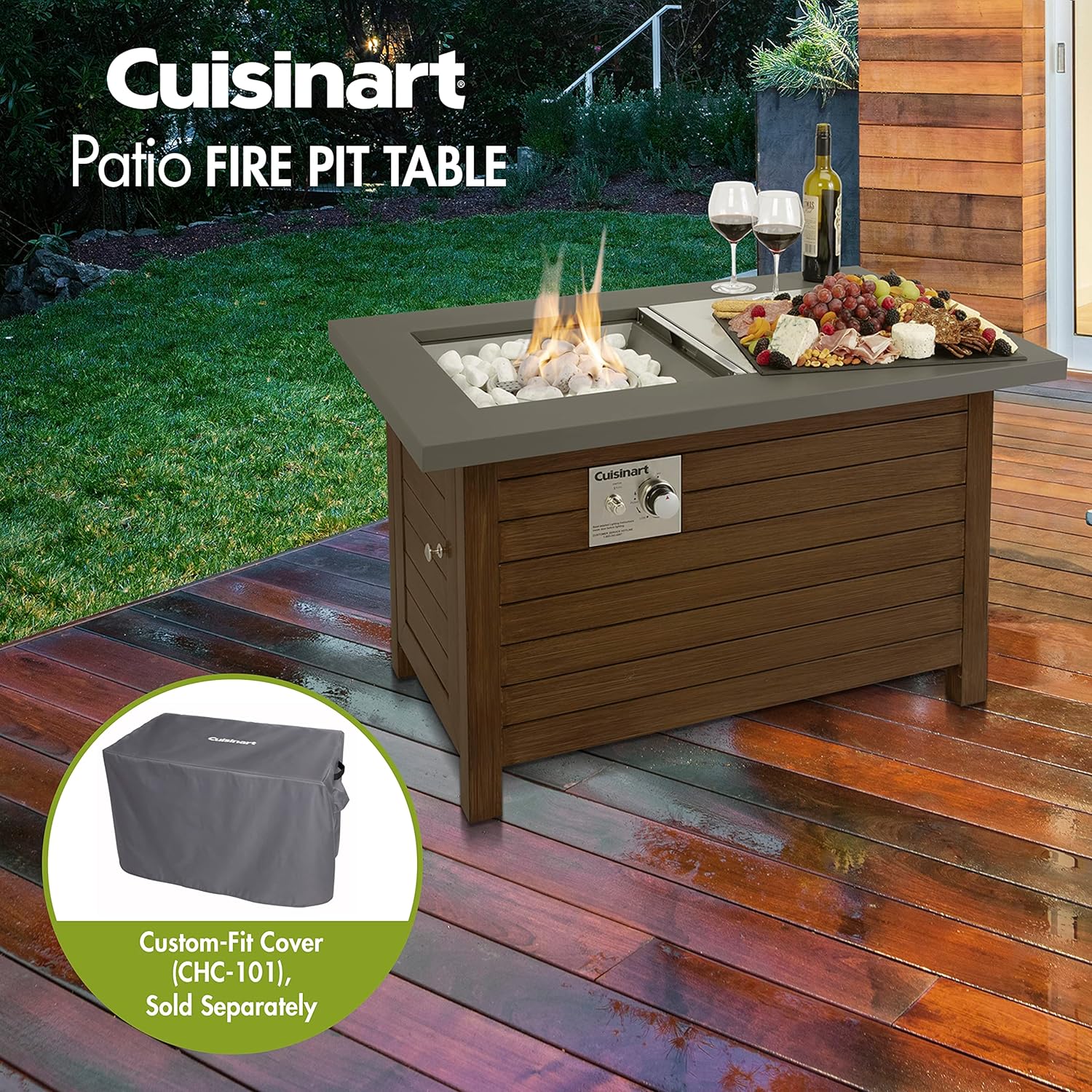 Cuisinart COH-100 Outdoor Patio Push to Start Ignition, 2-in-1 Design-Fire Pit to Coffee Table, 40,000 BTU Burner