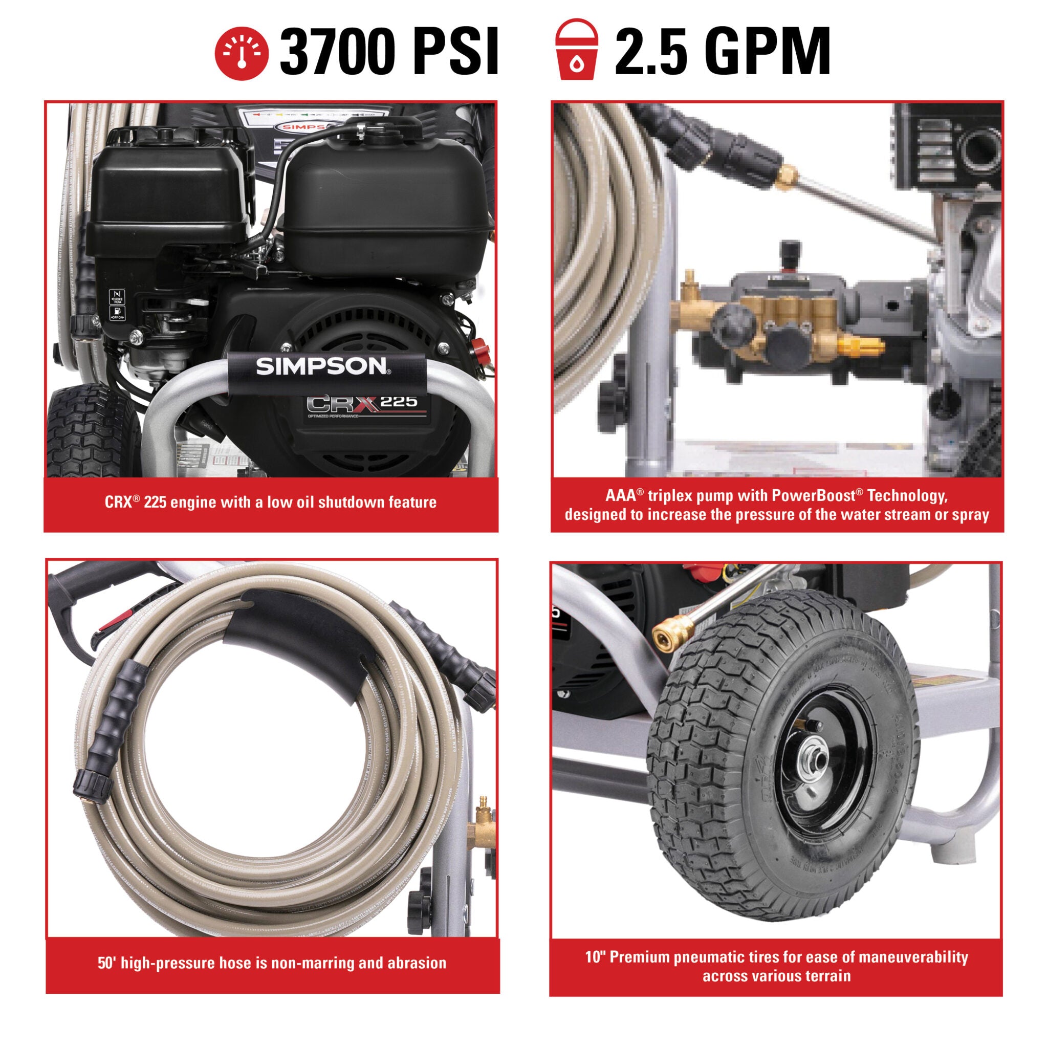 Simpson 3700 PSI at 2.5 GPM CRX 225 AAA Triplex Pump Cold Water Professional Gas Pressure Washer (Refurbished)