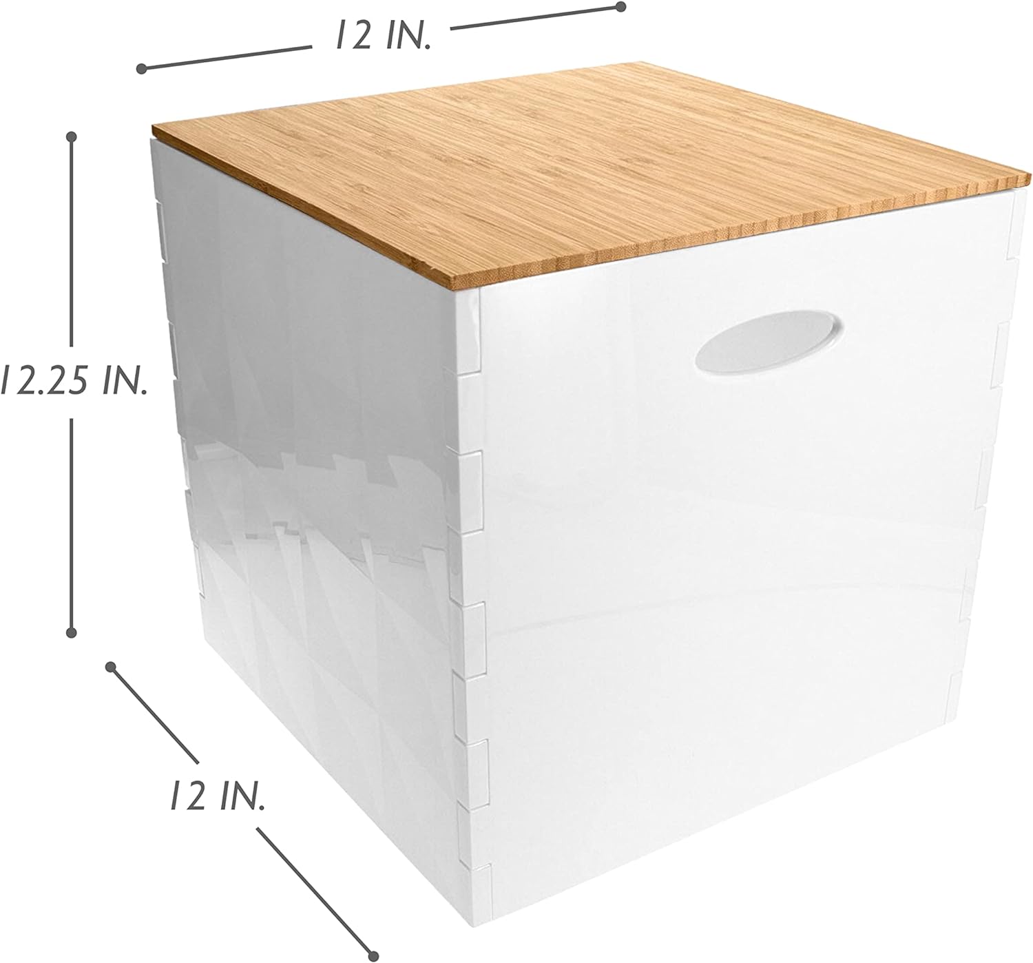 Home+Solutions Plastic and Bamboo White Large Crystal Bin - Multipurpose Storage Container (81534) Large White