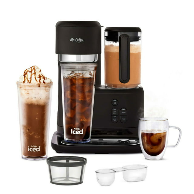Mr. Coffee 3-in-1 Single-Serve Iced and Hot Coffee/Tea Maker with Blender, Reusable Filter, Scoop, Recipe Book, 2 Tumblers, Lids and Straws