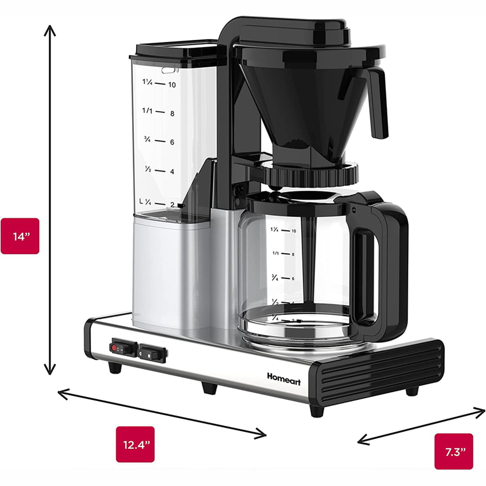 Homeart Coffee Virtuoso Gourmet Coffee Maker with Automatic Anti Drip, Auto Shut-Off & Removable Filter Holder, Makes 12 Cups - Chrome
