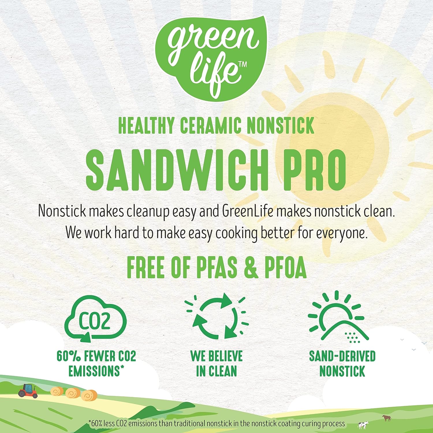 GreenLife Pro Electric Panini Press Grill and Sandwich Maker, Healthy Ceramic Nonstick Plates, Easy Indicator Light, PFAS-Free, Yellow