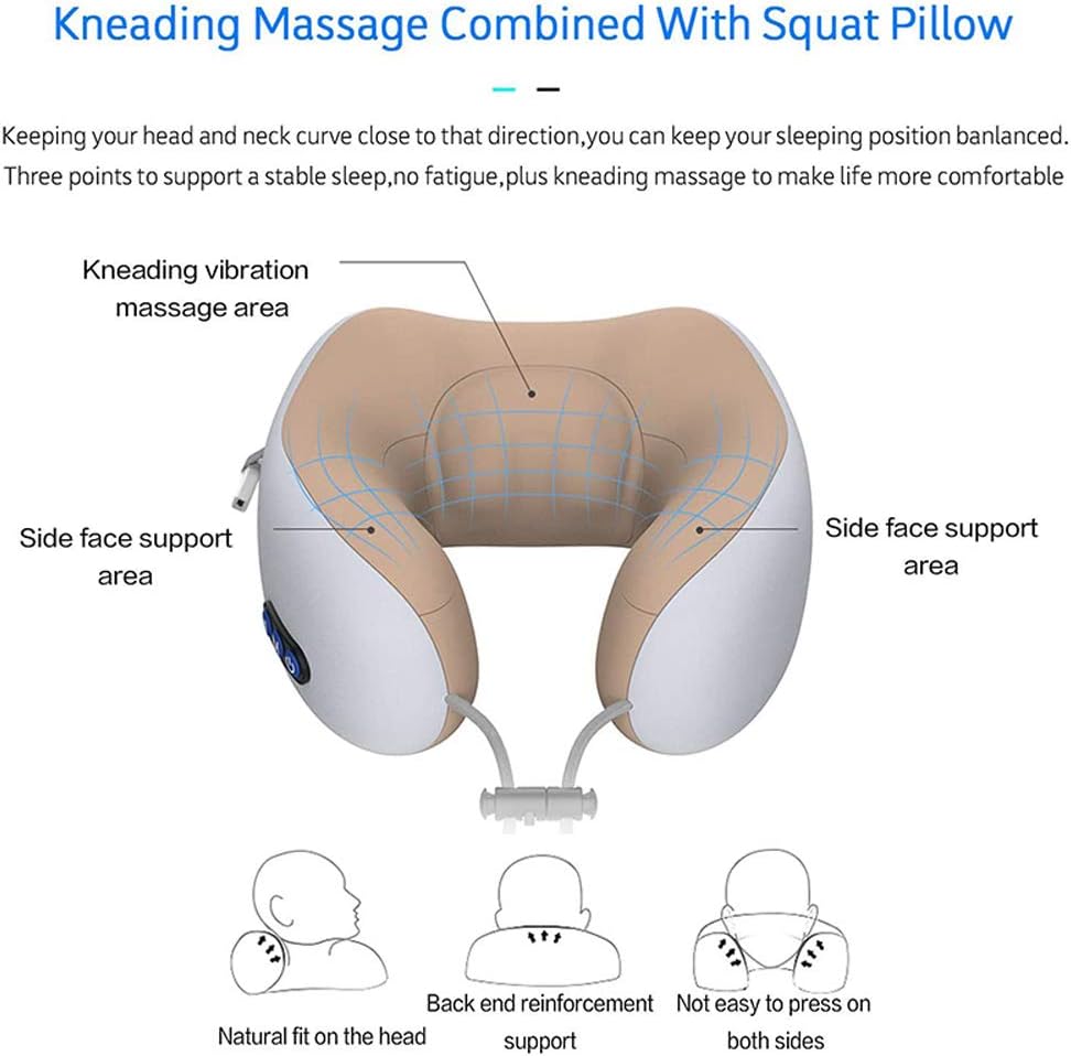 Portable Rechargeable U-Shaped Massage Pillow Car Cervical Massage Pillow, Neck Pillow Home, Travel, Office (Brown)