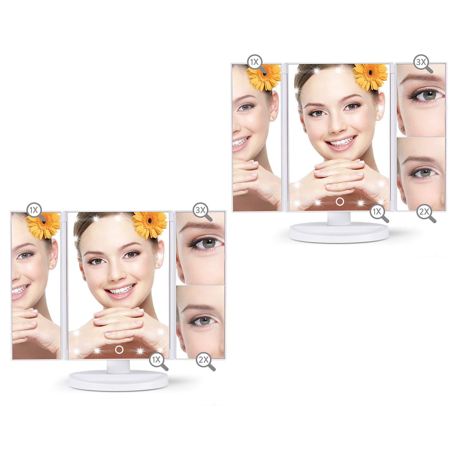 WonderWorker Amaze Trifold LED Lighted Makeup Mirror with 21 Led Lights, Adjustable Cosmetic Vanity Mirror 1x, 2X, 3X Magnification, 2 Pack