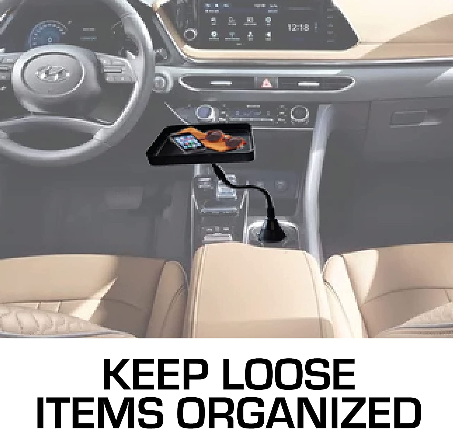 CupHolderHero Universal Multifunction Tray & Removable Liner Mat - Car & Truck Accessories - Non Slip Anti Dust Surface to Enhance Cup Inserts - Fits Most Vehicle Interiors (Red Trim)