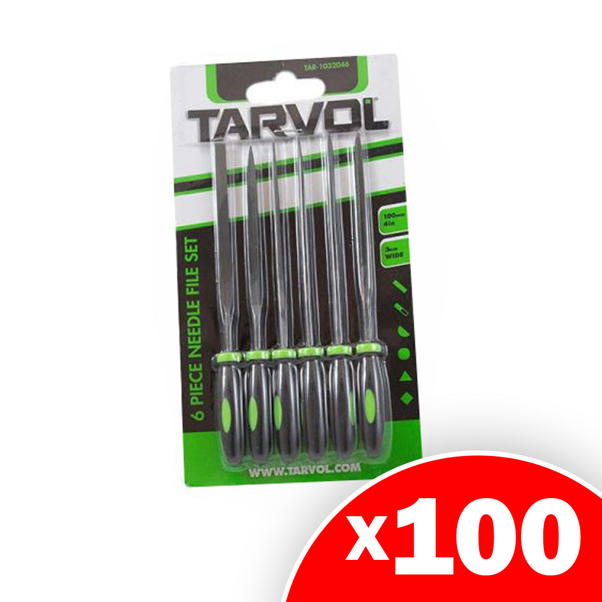 Tarvol Needle File Set Hardened Alloy Strength Steel - Mini Needle File Set Includes Flat, Flat Warding, Square, Triangular, Round, And Half Round, 100 Pack