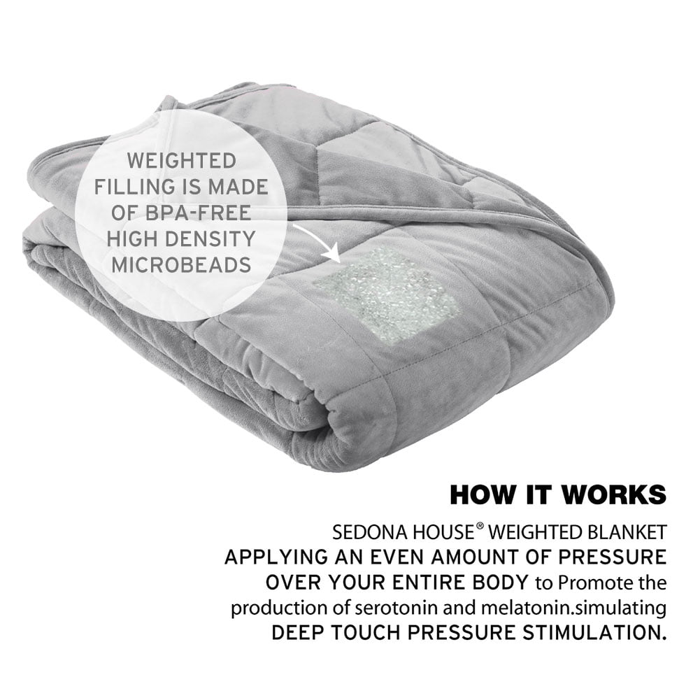 Sedona House 15lb Silky Velvet Weighted Blanket, Reversible & Machine Washable blanket, Grey Color 48X72 Twin Size