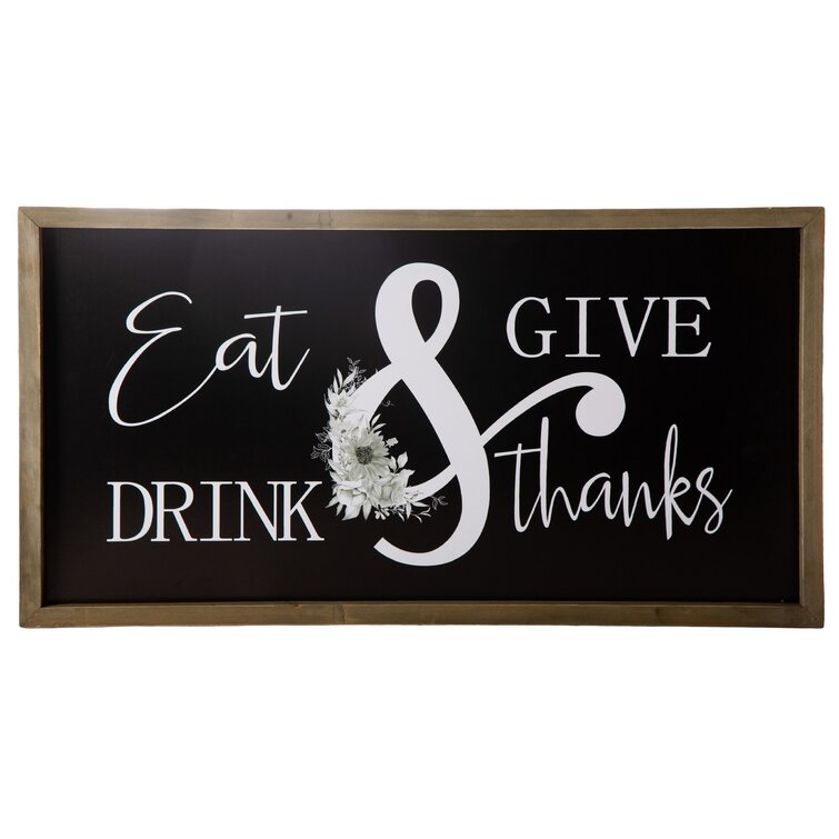Wood Wall Art with "Eat Drink, Give Thanks" Writing Design Painted Black Finish