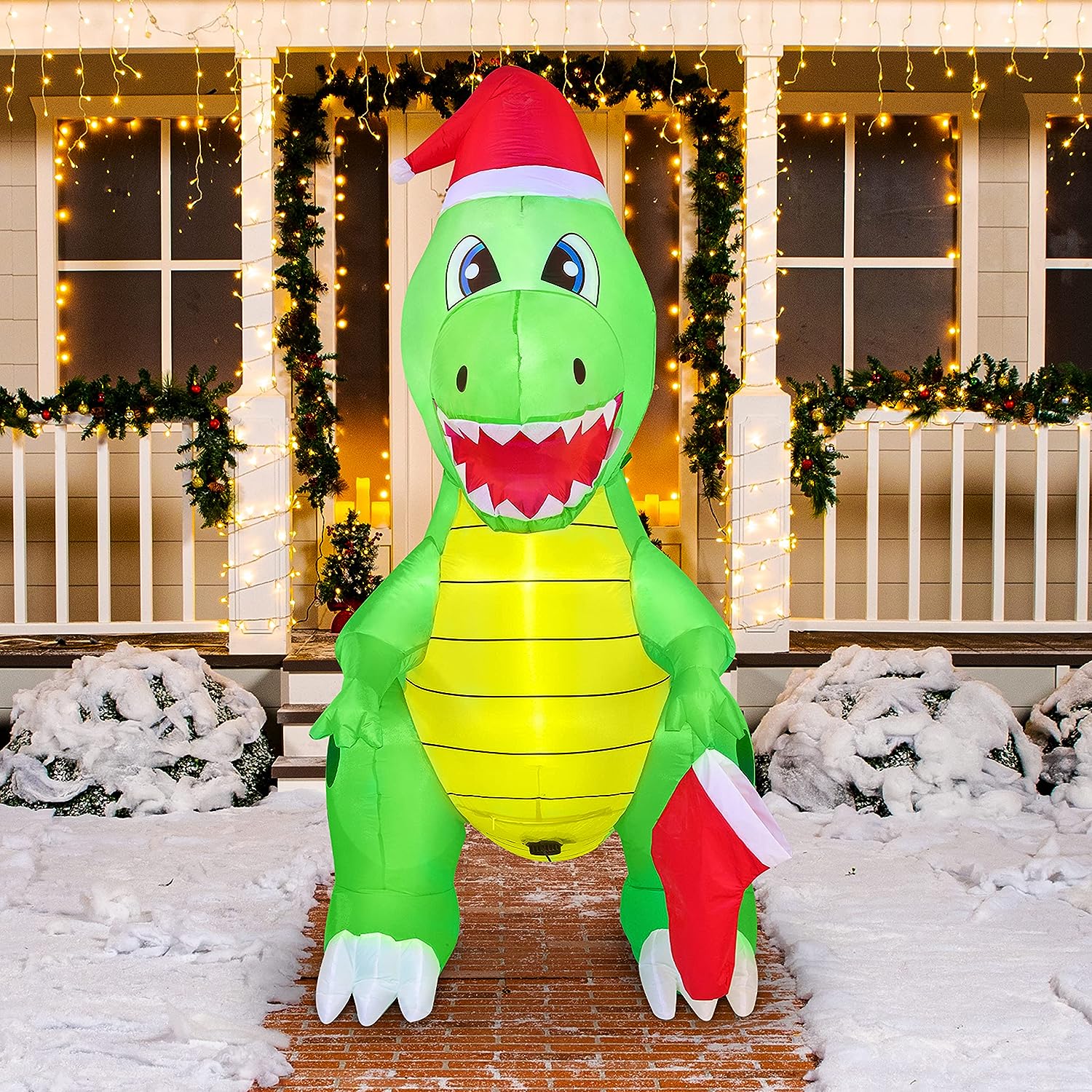 6 FT Christmas Inflatable Dinosaur with Build-in LEDs