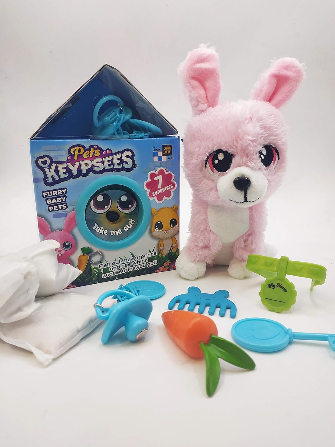 AMAV Toys - Keypsees Pets - Plush Doll Play Set - Fish Out The Surprise Fluffy Furry Pet and 7 Surprise Bags - for Boys & Girls Aged 4+