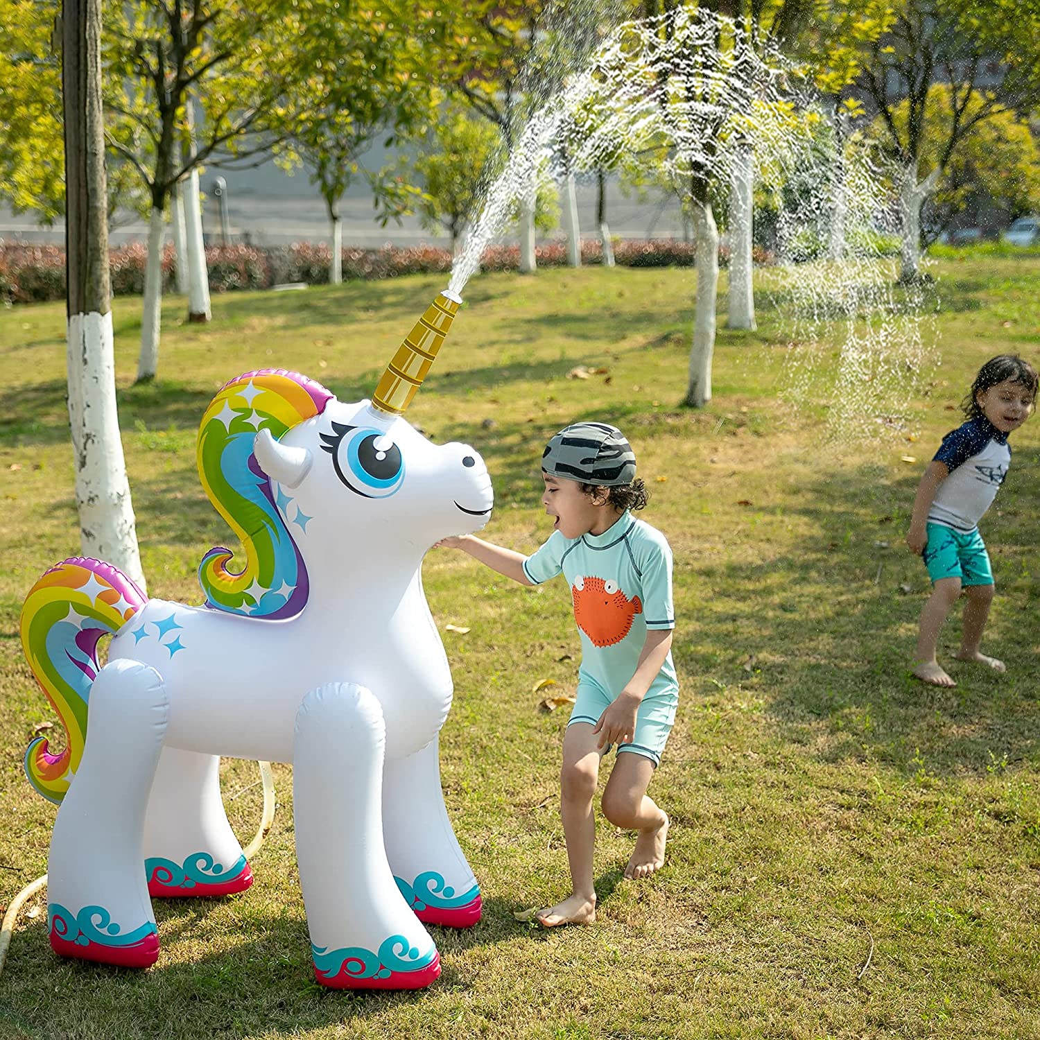 48'' Inflatable Unicorn Yard Sprinkler, Inflatable Water Toy, Summer Outdoor Fun, Lawn Sprinkler Toy for Kids