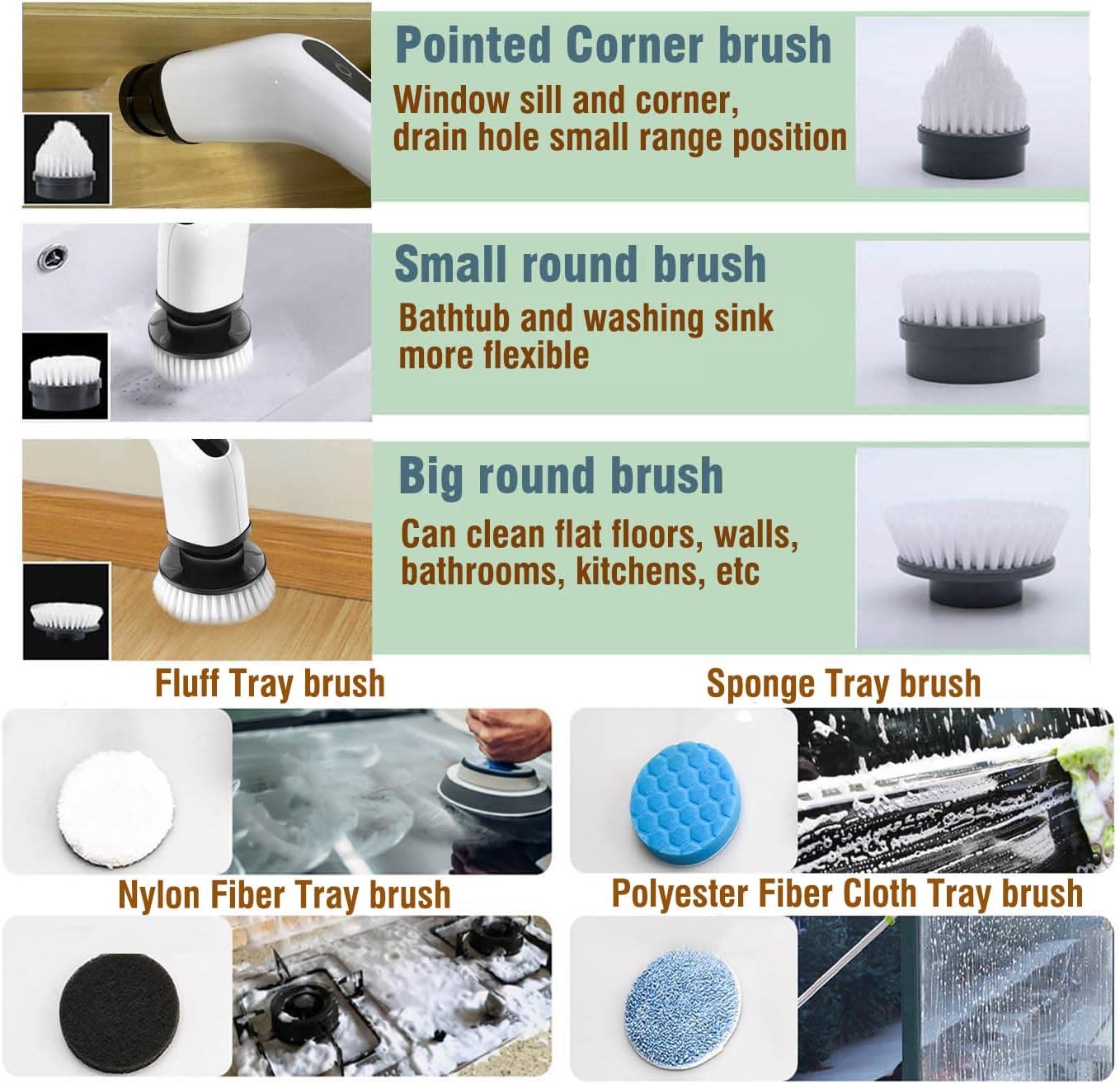 MGLSDeet Electric Spin Scrubber Rechargeable Cleaning Brush with 7 Replaceable Brush Heads, Cordless and Portable Power Scrubber, Electric Bathroom Scrubber for Cleaning Tile, Window, Floor, Tub, Car