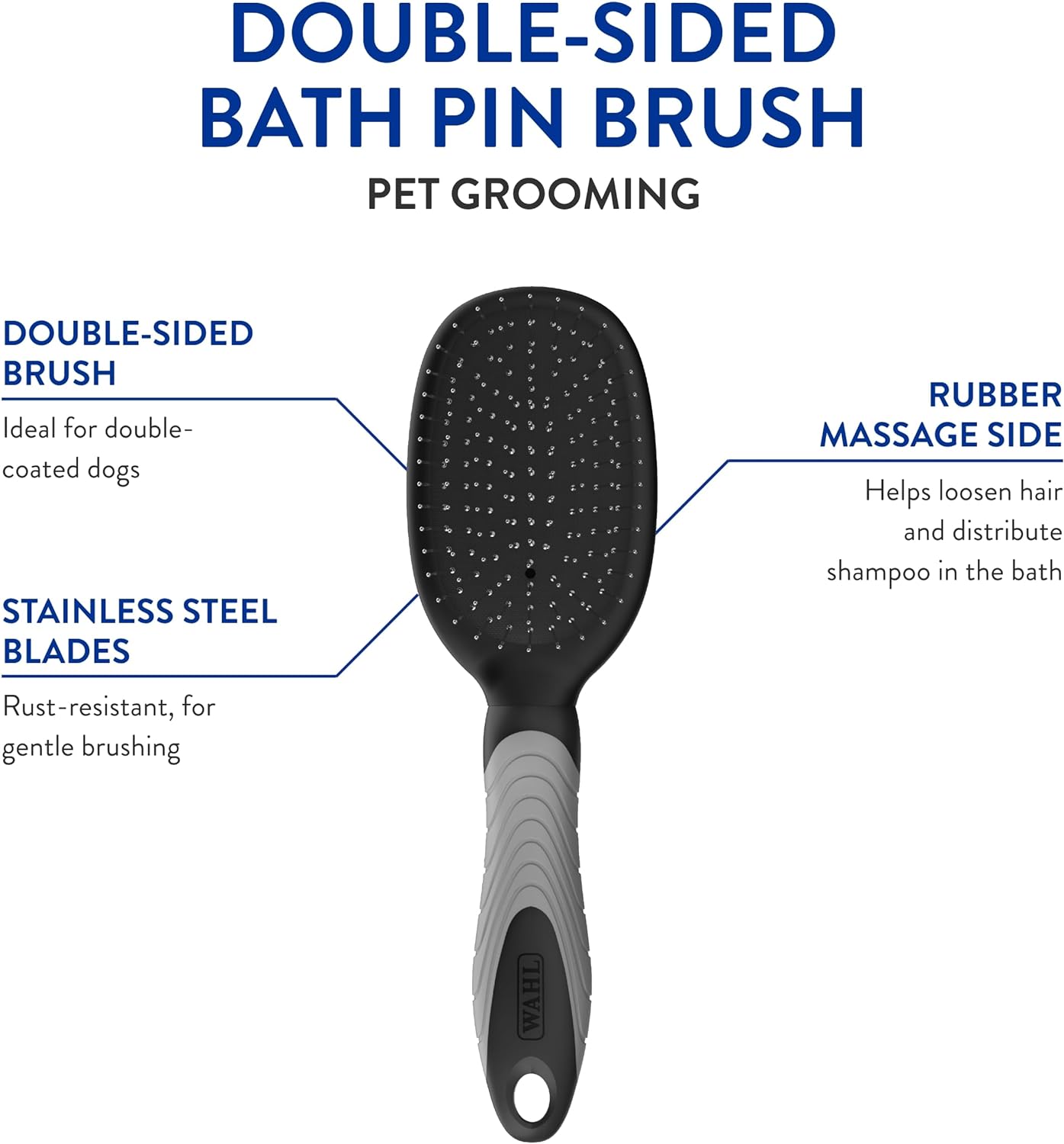 WAHL Professional Animal Double Sided Bath Pin Brush for Dogs (#858477) - Pet Brush to Groom Dogs - For Akitas, Huskies & Australian Shepherds - Durable Dog Pin Brush