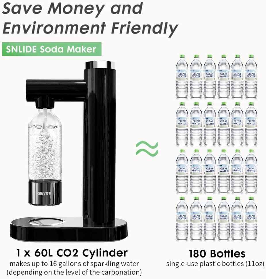SNLIDE Soda Water Machine with 1000ML Bottle, DIY Stickers and One 60L CO2 Exchange Carbonator