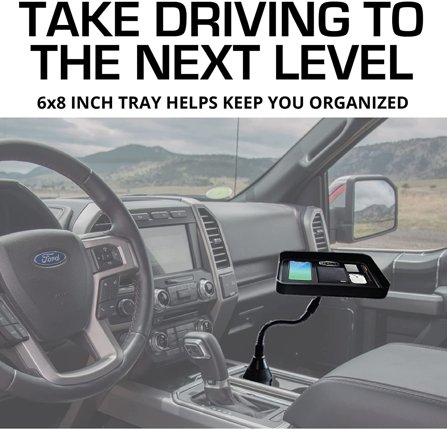 CupHolderHero Universal Multifunction Tray & Removable Liner Mat - Car & Truck Accessories - Non Slip Anti Dust Surface to Enhance Cup Inserts - Fits Most Vehicle Interiors (Red Trim)