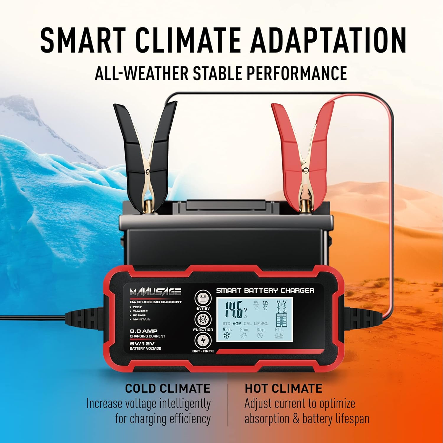 Manusage 8-Amp Fully-Automatic Smart Charger, 6V and 12V