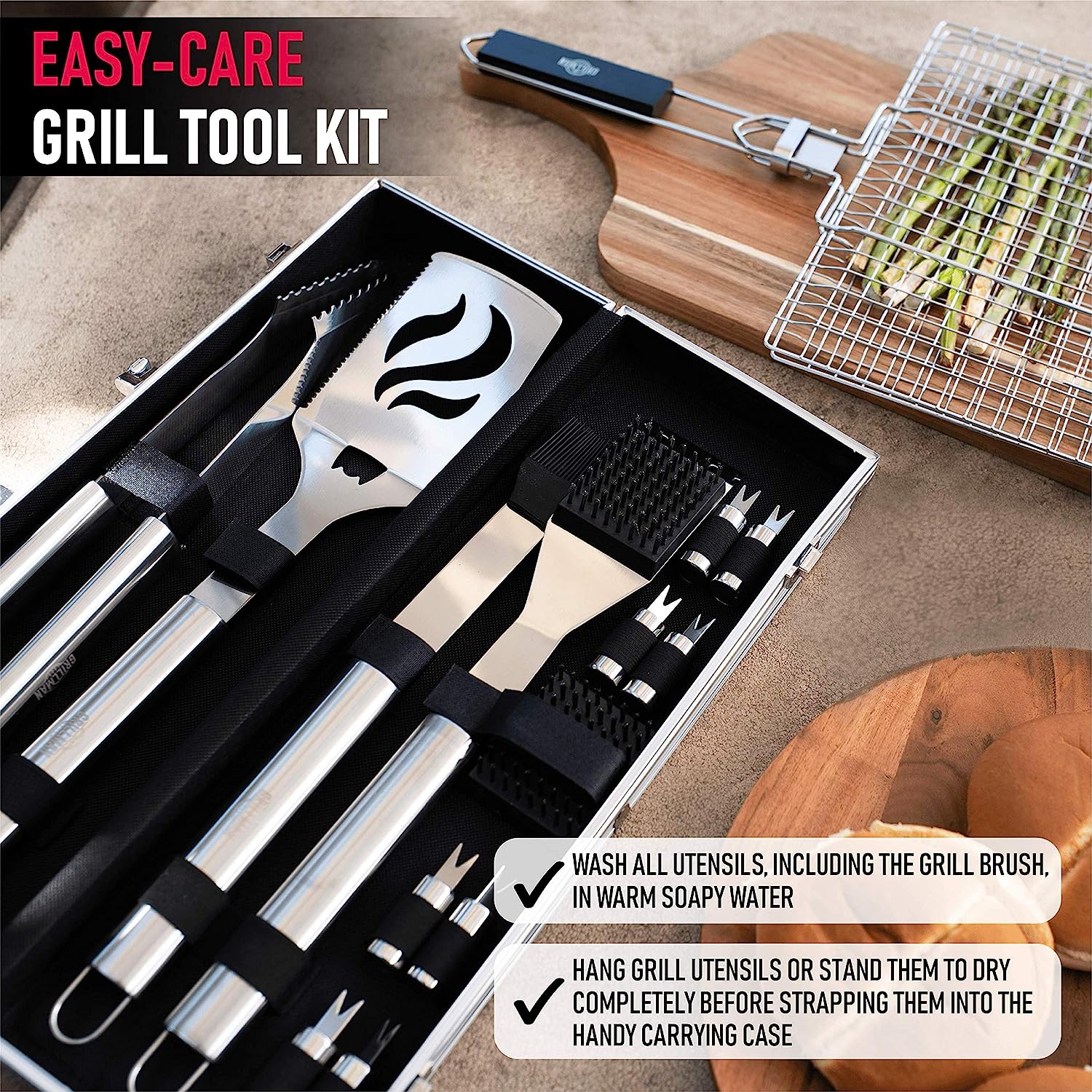Grill Tool Set - 13 Piece - Barbecue BBQ Grill Accessories and Tools - Includes Utensil Holder | Great Birthday Gifts for Dad, Wife and Fathers Day