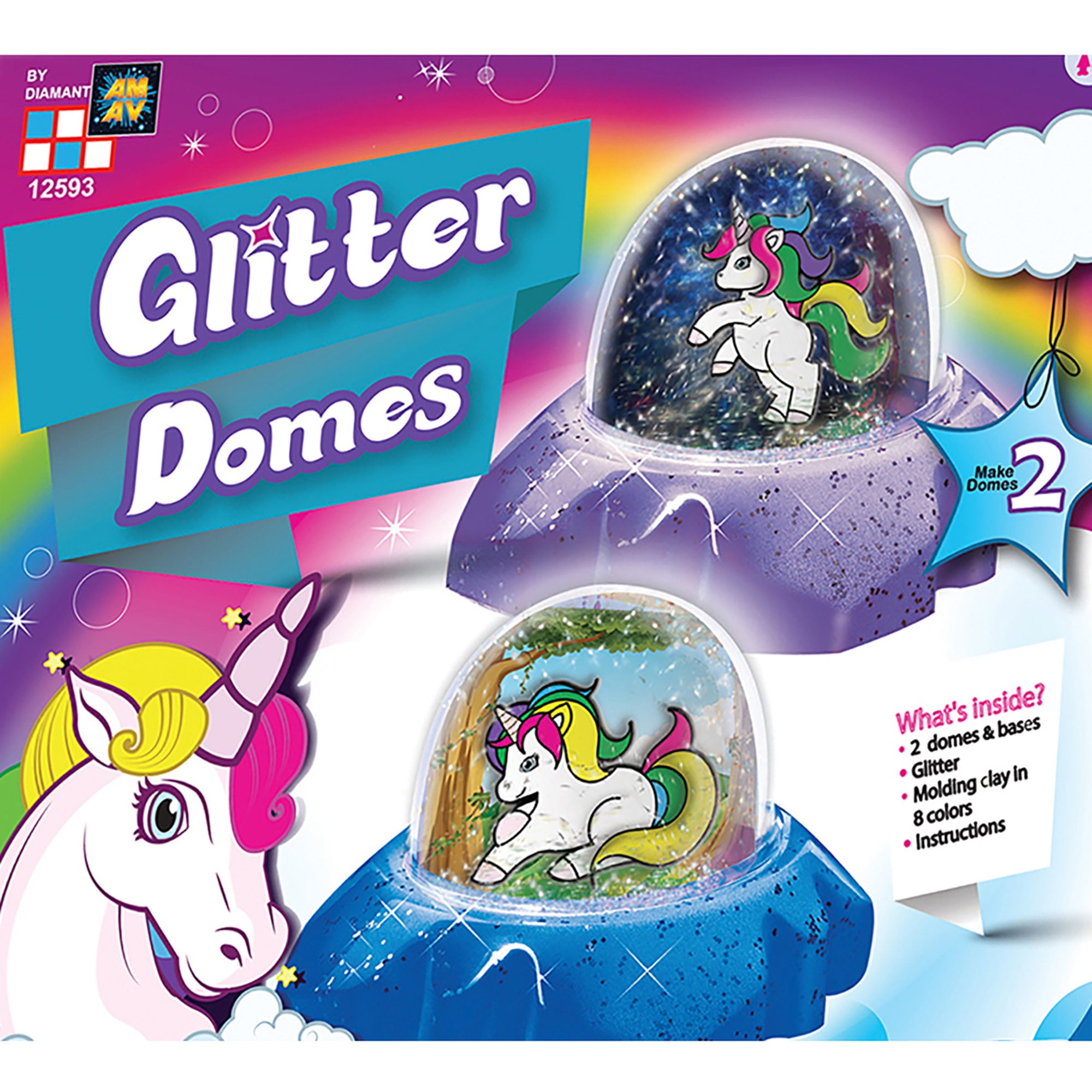 AMAV Unicorn Glitter Domes, Make Your Own UnicormSnow Globe Kit, KitMakes 2 Snow Globes,  Children Ages 6 and Up