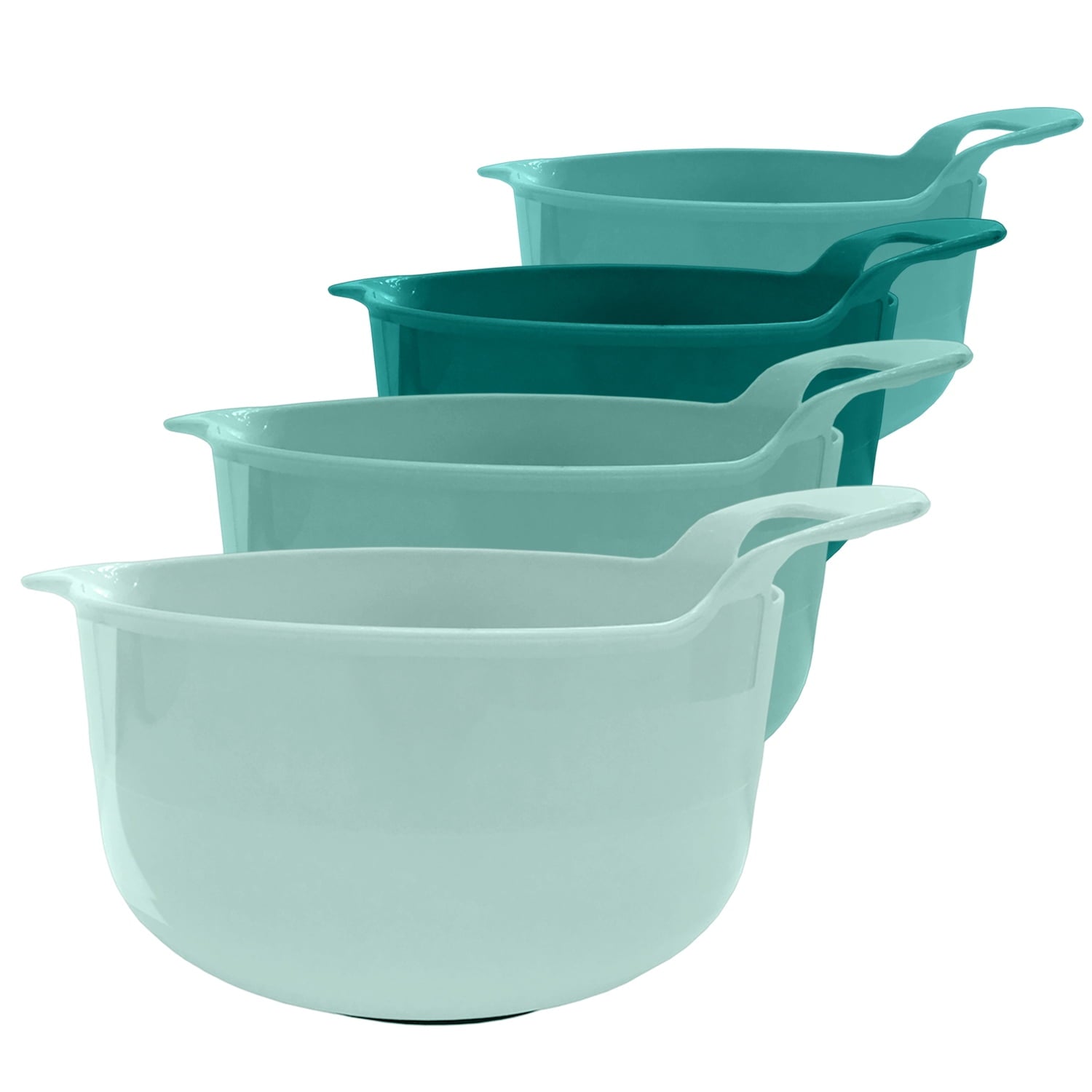 Edge Mixing Bowls 4 Piece Plastic Non-Skid Nesting Bowls with Spouts and Handles, Teal