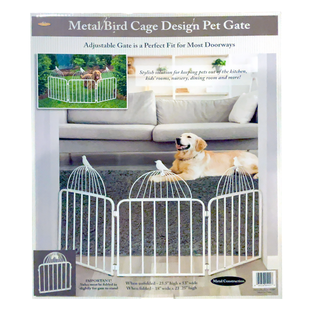 ETNA Products Etna 3 Panel Pet Gate -Trifold Metal Leaf Bird Dog Gate for Stairs-53"W x 23.5"H