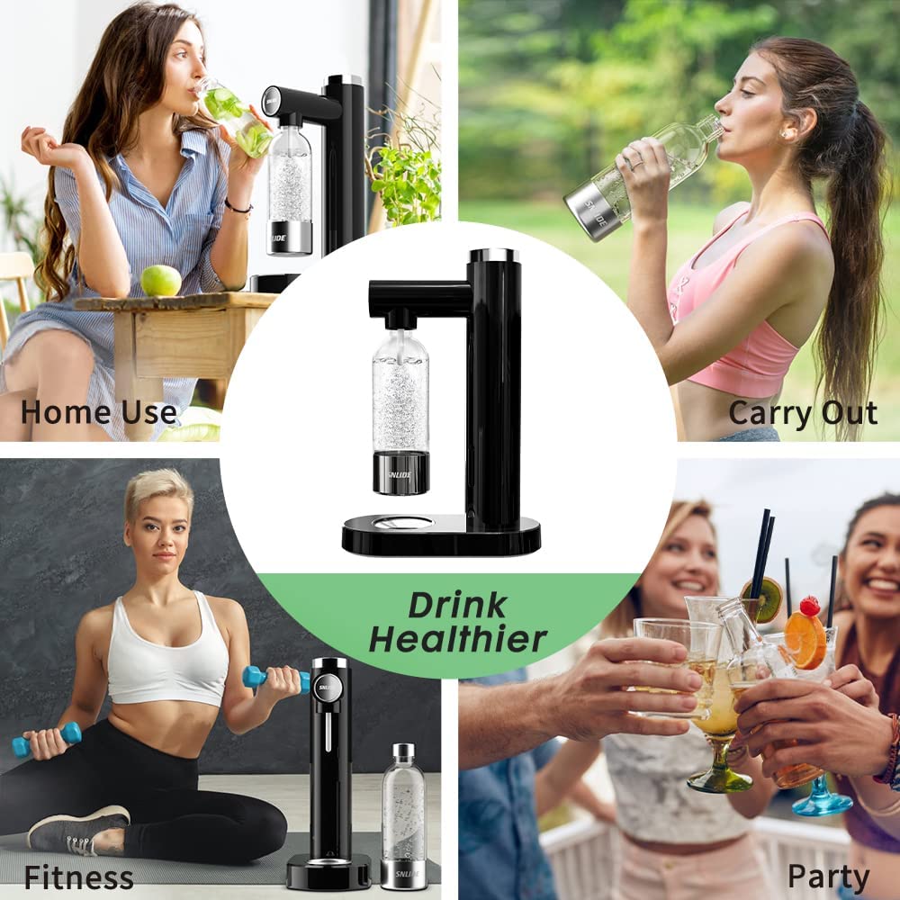 SNLIDE Soda Water Machine with 1000ML Bottle, DIY Stickers and One 60L CO2 Exchange Carbonator