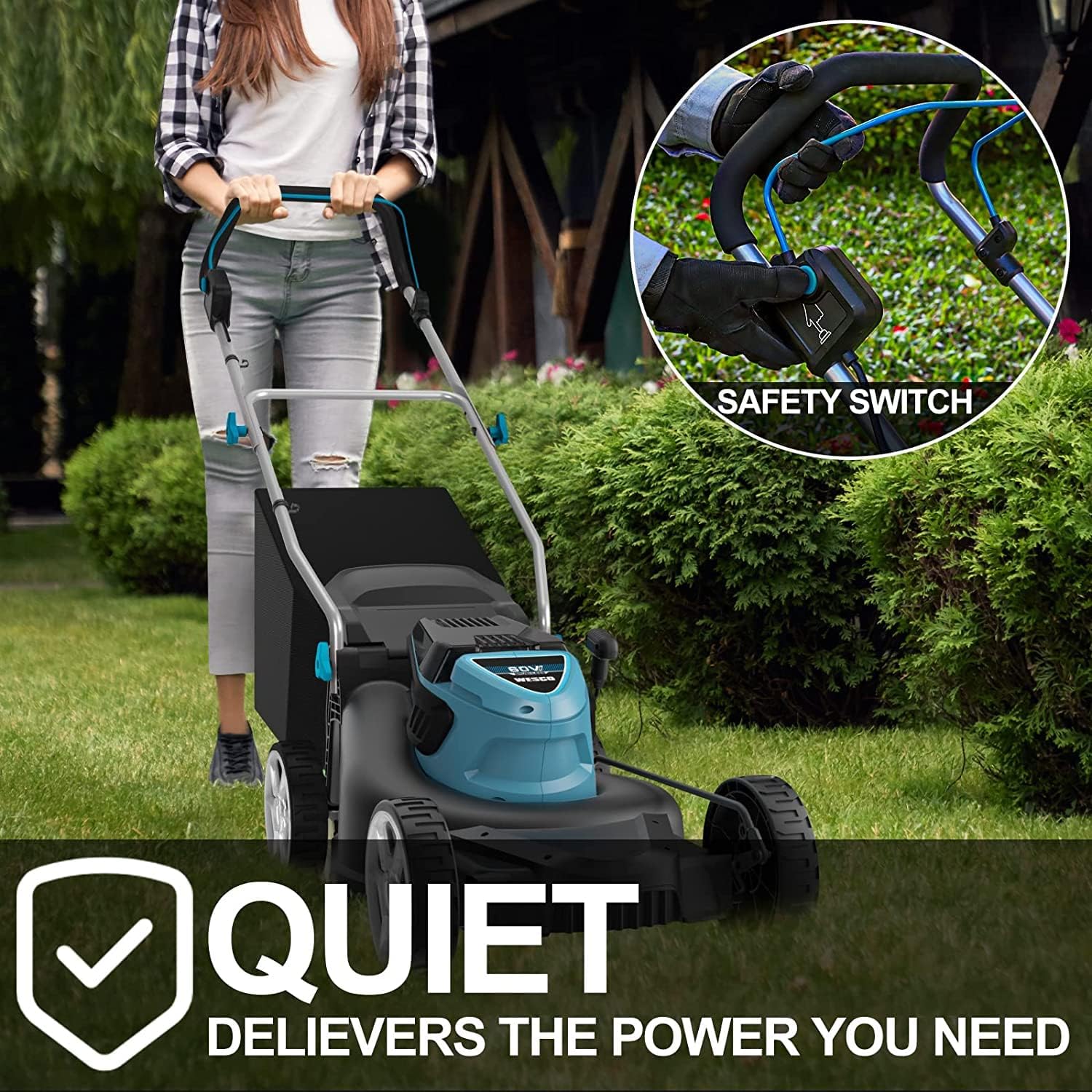 60V Cordless Lawn Mower, 2.5Ah Li-Ion Battery, 17-Inch Cutting Width 3-in-1 Mowing Mulching, 7-Stage Cutting Height Adjustment, Foldable Handle