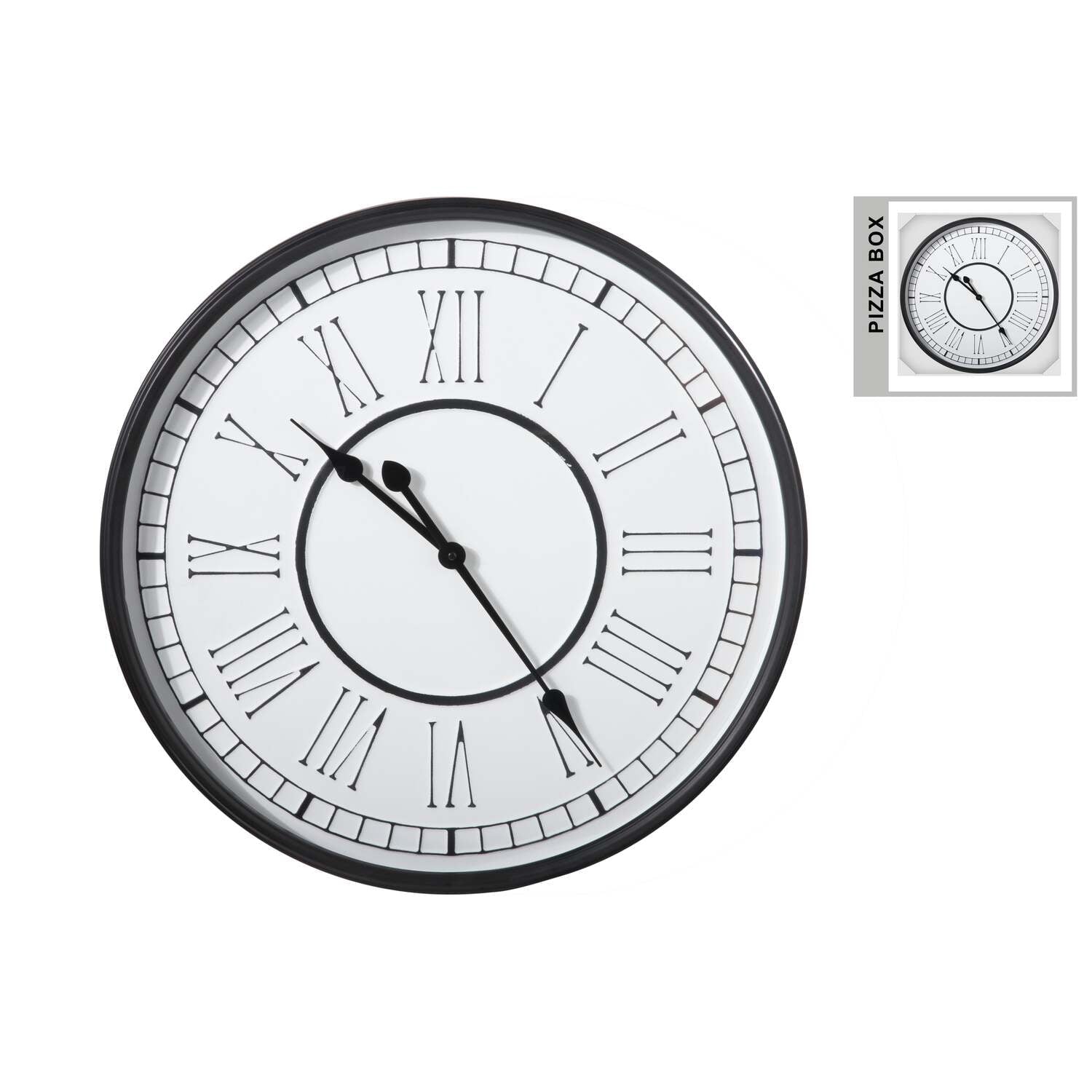 Urban Trends Collection Metal Round Wall Clock with Box and Glass, Metallic Frame and Roman Numeric Design Painted Finish White