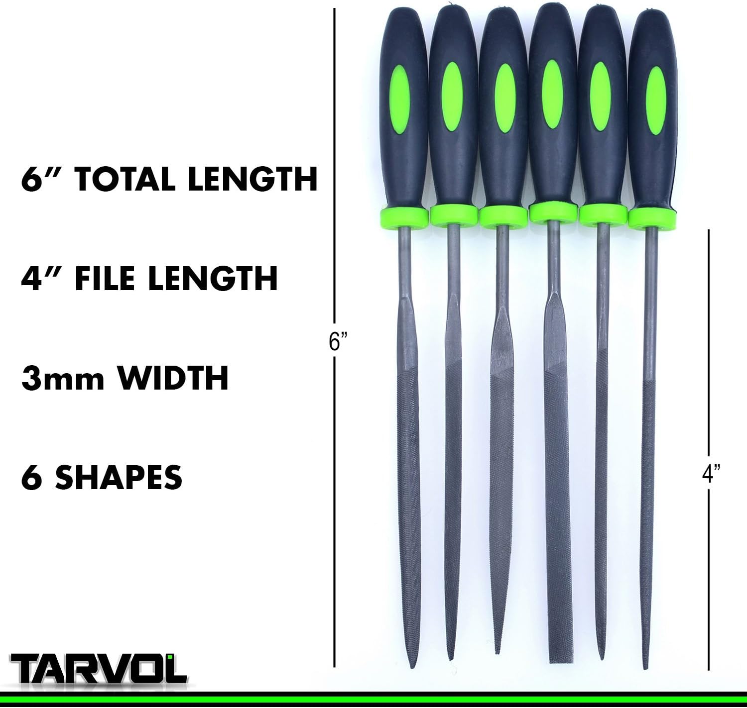 Tarvol Needle File Set Hardened Alloy Strength Steel - Mini Needle File Set Includes Flat, Flat Warding, Square, Triangular, Round, And Half Round, 100 Pack