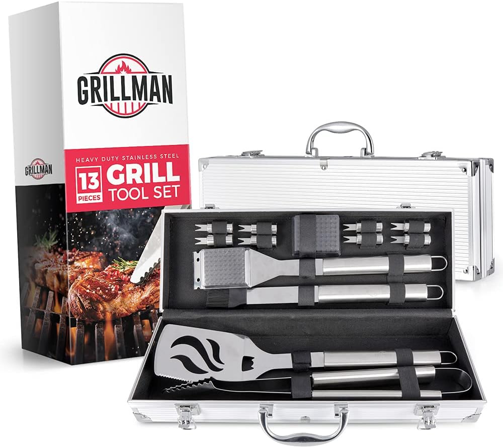 Grill Tool Set - 13 Piece - Barbecue BBQ Grill Accessories and Tools - Includes Utensil Holder | Great Birthday Gifts for Dad, Wife and Fathers Day